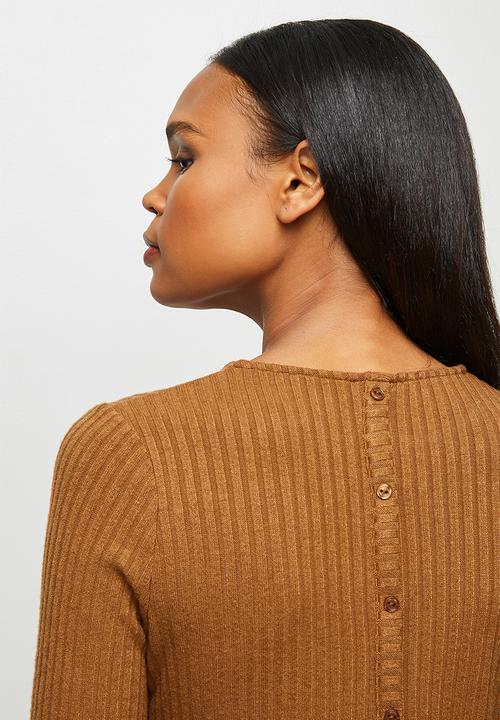 edit - Long sleeve crew neck longline tee - tobacco