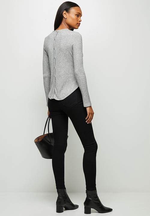 edit - Long sleeve crew neck longline tee - light grey