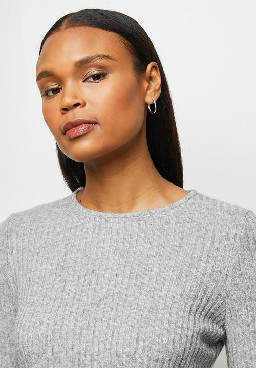 edit - Long sleeve crew neck longline tee - light grey