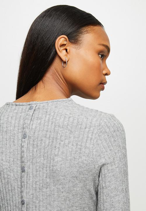 edit - Long sleeve crew neck longline tee - light grey