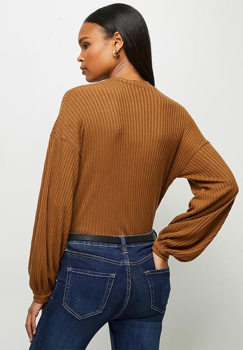 edit - Texture balloon drop shoulder top - tobacco
