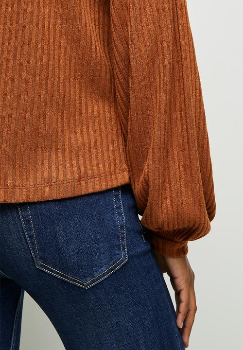 edit - Texture balloon drop shoulder top - tobacco