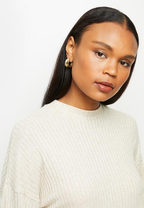 edit - Texture balloon drop shoulder top - oatmeal 