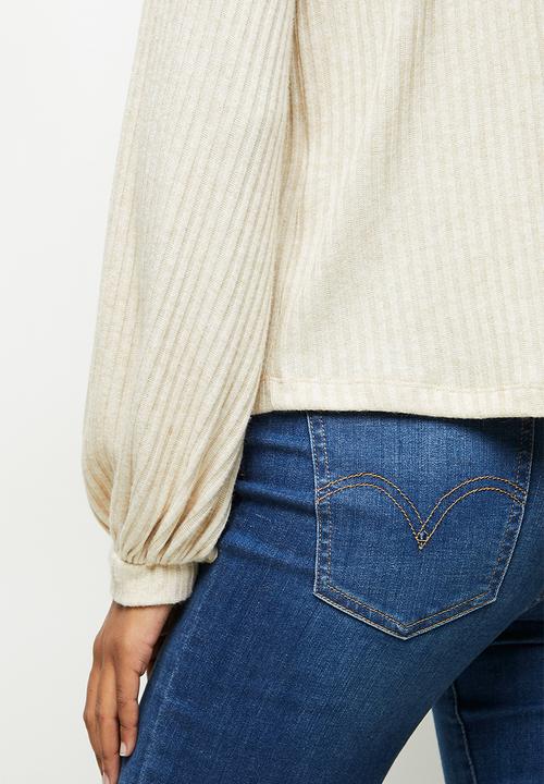 edit - Texture balloon drop shoulder top - oatmeal 
