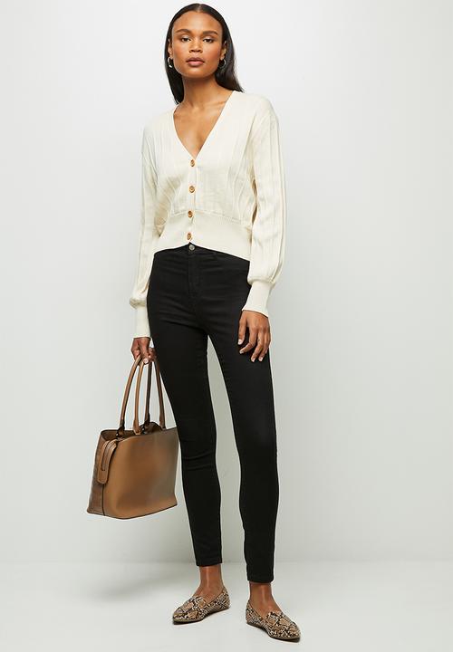 edit - Deep v-neck ribbed cardigan - neutral