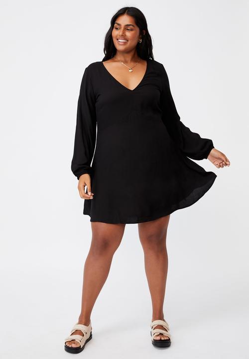 Cotton On - Curve ashley long sleeve mini dress - black