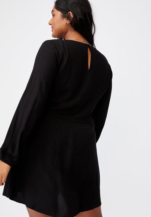 Cotton On - Curve ashley long sleeve mini dress - black