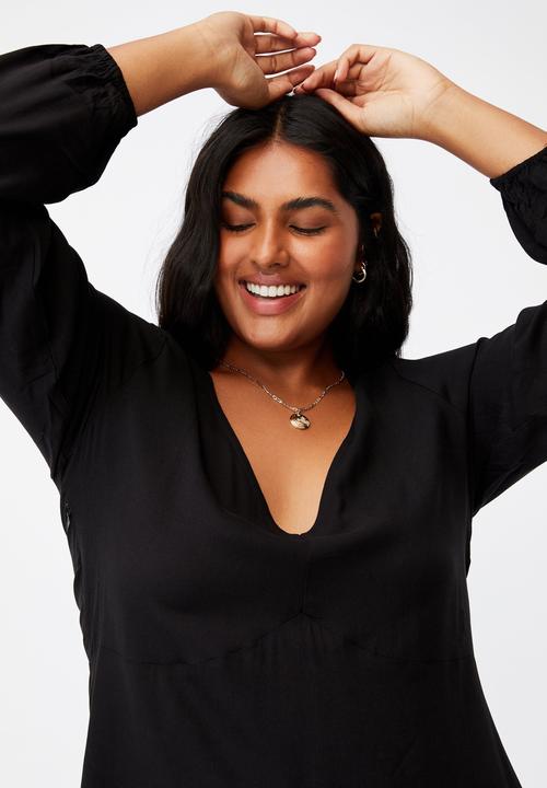 Cotton On - Curve ashley long sleeve mini dress - black