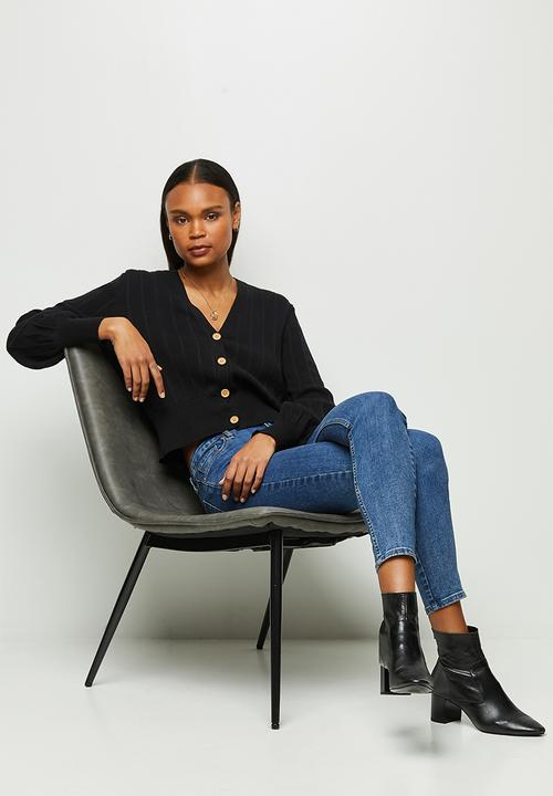 edit - Deep v-neck ribbed cardigan - black