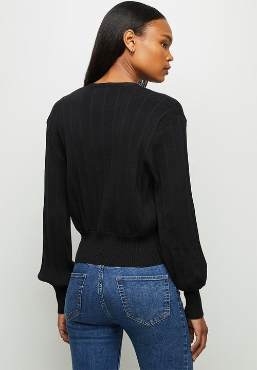 edit - Deep v-neck ribbed cardigan - black