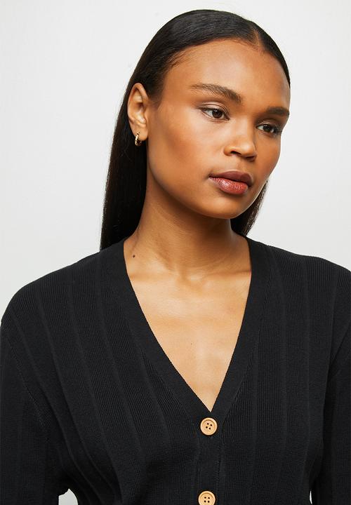edit - Deep v-neck ribbed cardigan - black