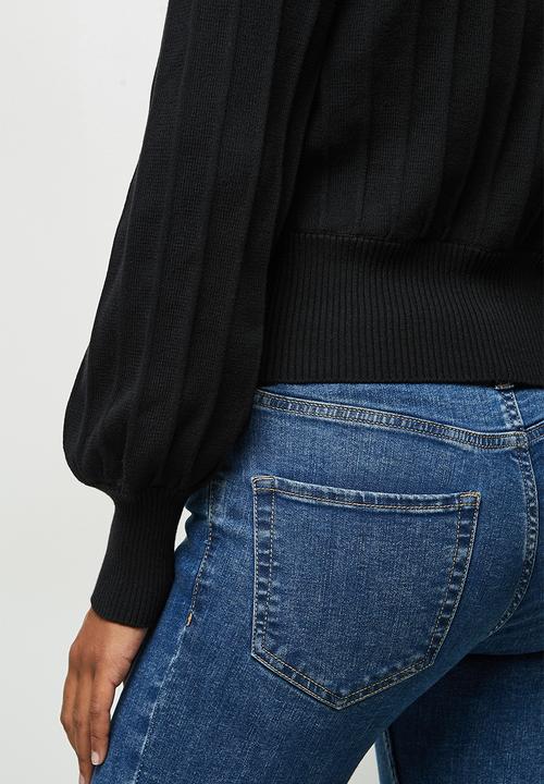 edit - Deep v-neck ribbed cardigan - black