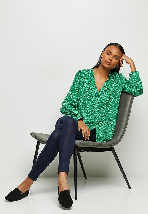 edit - Mandarin collar shirt - green 