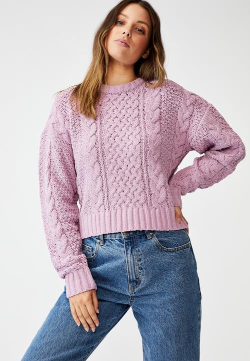 Cotton On - Heritage cable chenille pullover - soft mauve