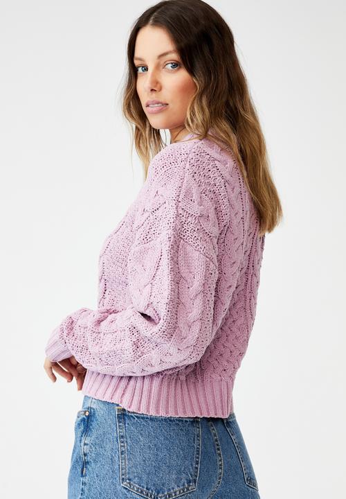 Cotton On - Heritage cable chenille pullover - soft mauve