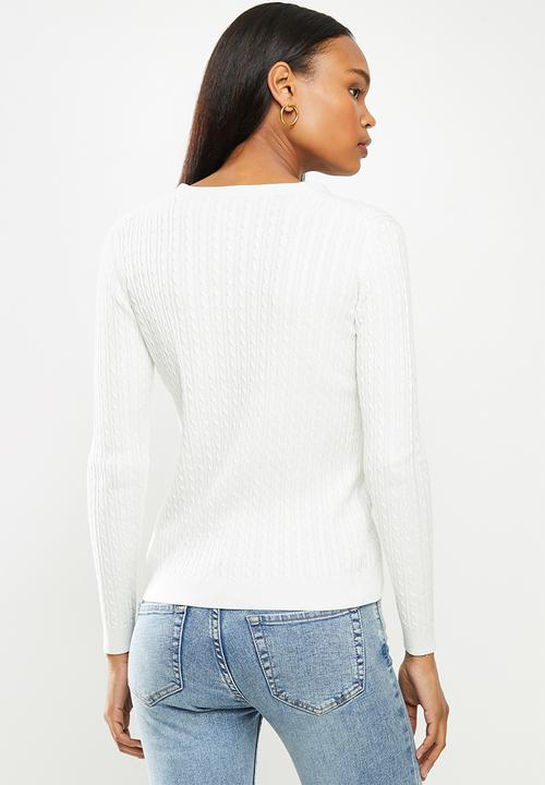 POLO - Nicole fine cable cardigan - white