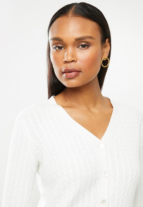POLO - Nicole fine cable cardigan - white