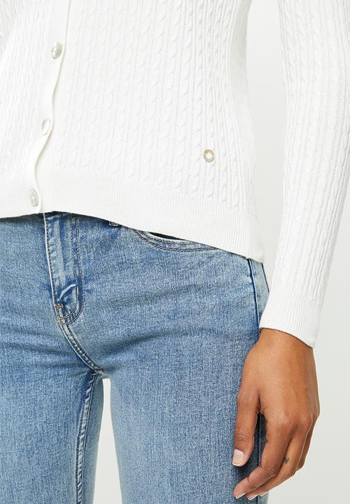 POLO - Nicole fine cable cardigan - white