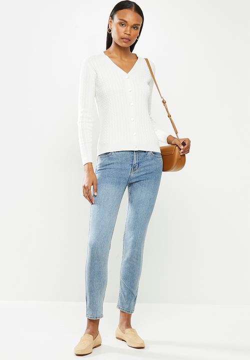 POLO - Nicole fine cable cardigan - white