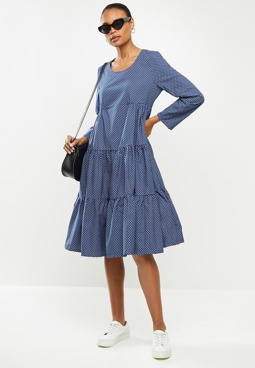 AMANDA LAIRD CHERRY - Klip dress -navy/white genuine isishweshwe