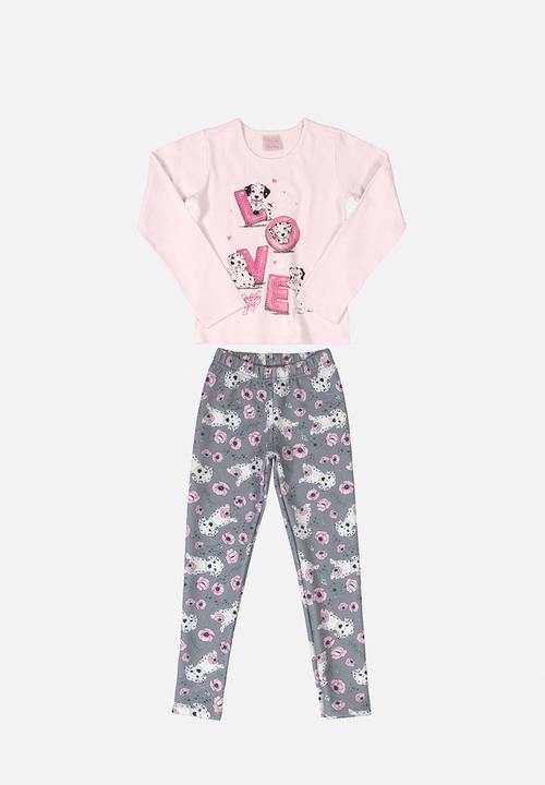 Quimby - Girls top & neoprene legging set - light pink & grey