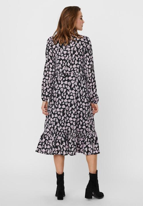 Vero Moda - Charlotte long sleeve smock dress - black & pink