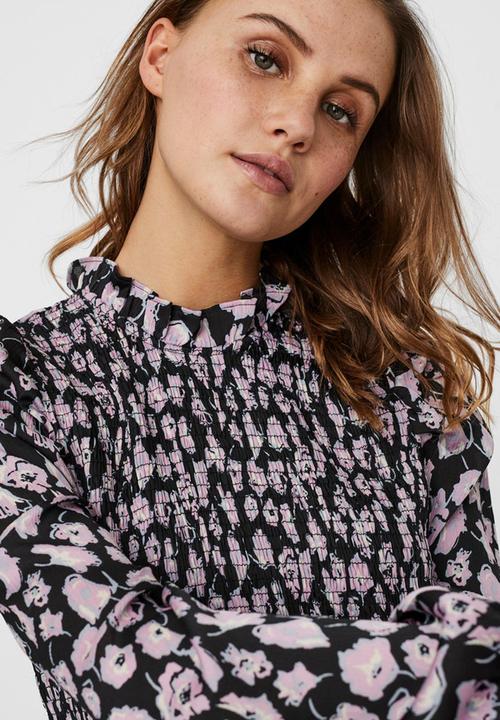 Vero Moda - Charlotte long sleeve smock dress - black & pink