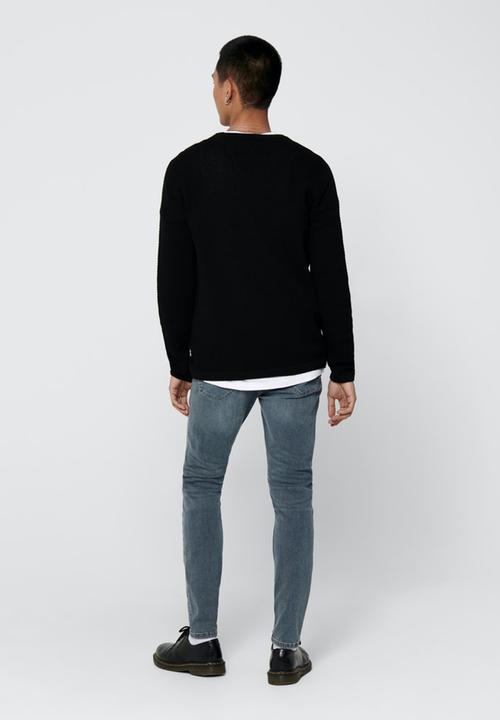 Only & Sons - Panter life crew knit - black