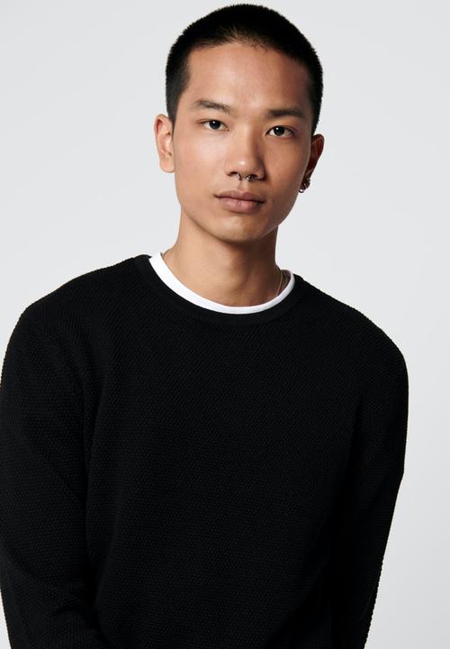Only & Sons - Panter life crew knit - black