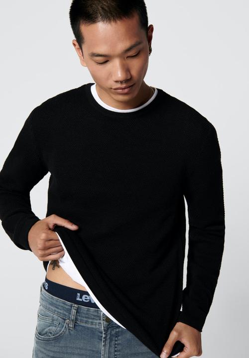 Only & Sons - Panter life crew knit - black