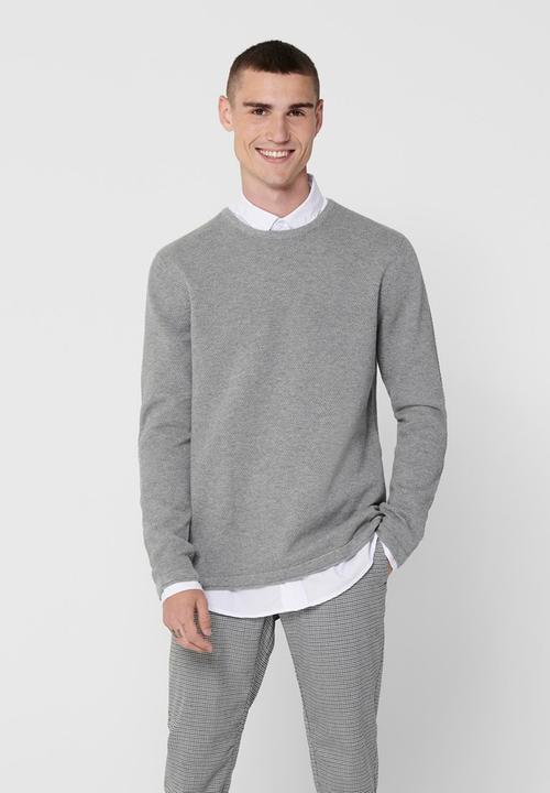 Only & Sons - Onspanter life 12 struc crew knit - grey melange