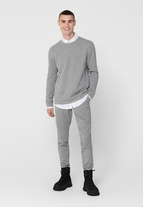Only & Sons - Onspanter life 12 struc crew knit - grey melange