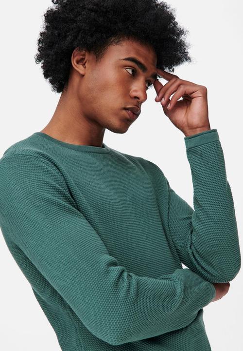 Only & Sons - Onspanter life 12 struc crew knit - north atlantic teal