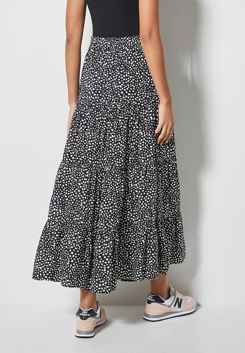 Superbalist - Tiered midi skirt - black & white