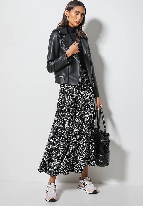 Superbalist - Tiered midi skirt - black & white
