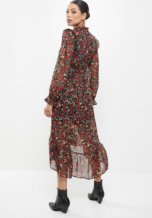Missguided - Frill neck midi smock floral dress - multi