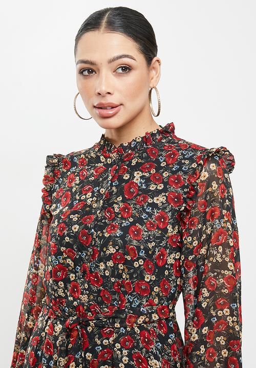 Missguided - Frill neck midi smock floral dress - multi