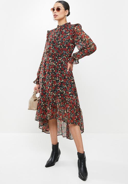 Missguided - Frill neck midi smock floral dress - multi