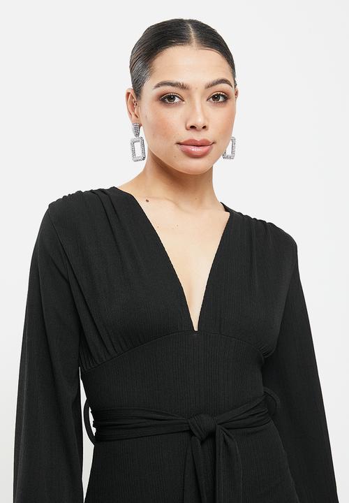 Missguided - Slinky tie belt plunge mini dress - black