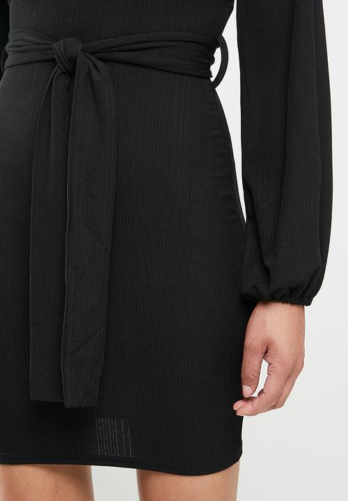 Missguided - Slinky tie belt plunge mini dress - black