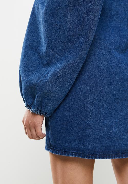 Missguided - Long sleeve puff sleeve shirt dress - blue