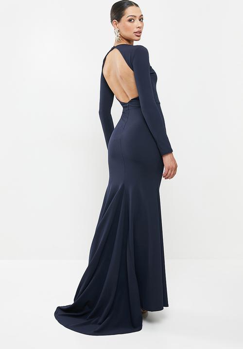Missguided - Open back fishtail bridesmaid dress - navy