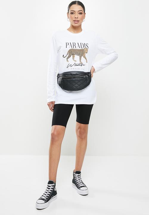 Missguided - Paradise leopard graphic long sleeve tee - white