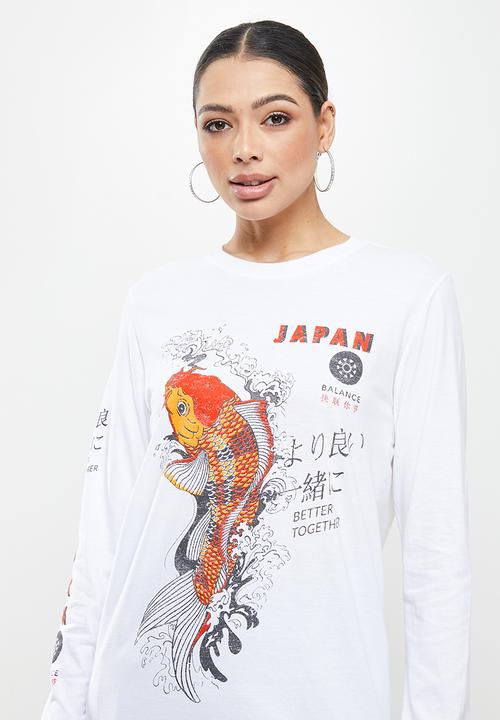 Missguided - Koi fish garphic long sleeve tee - white