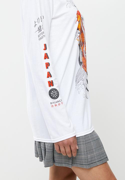 Missguided - Koi fish garphic long sleeve tee - white