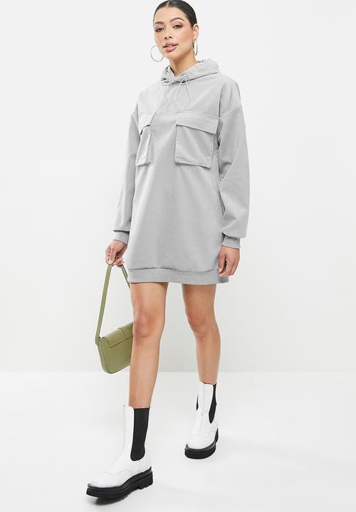 Missguided - Utility pocket sweater dress soft cord - grey