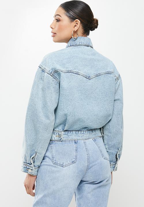 Missguided - Balloon sleeve washed denim jacket - blue