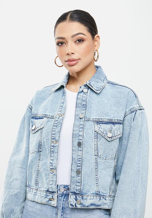 Missguided - Balloon sleeve washed denim jacket - blue