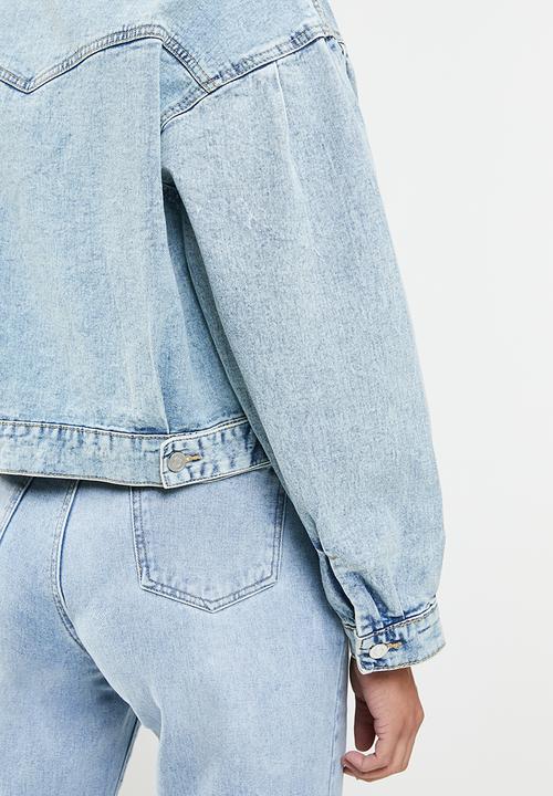 Missguided - Balloon sleeve washed denim jacket - blue