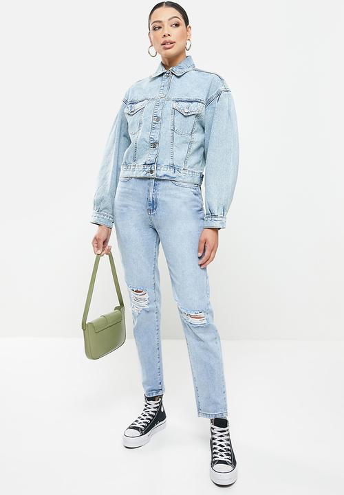 Missguided - Balloon sleeve washed denim jacket - blue